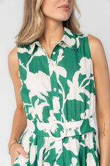 Tatum Button Down Dress | Baltic Born Green + Off White