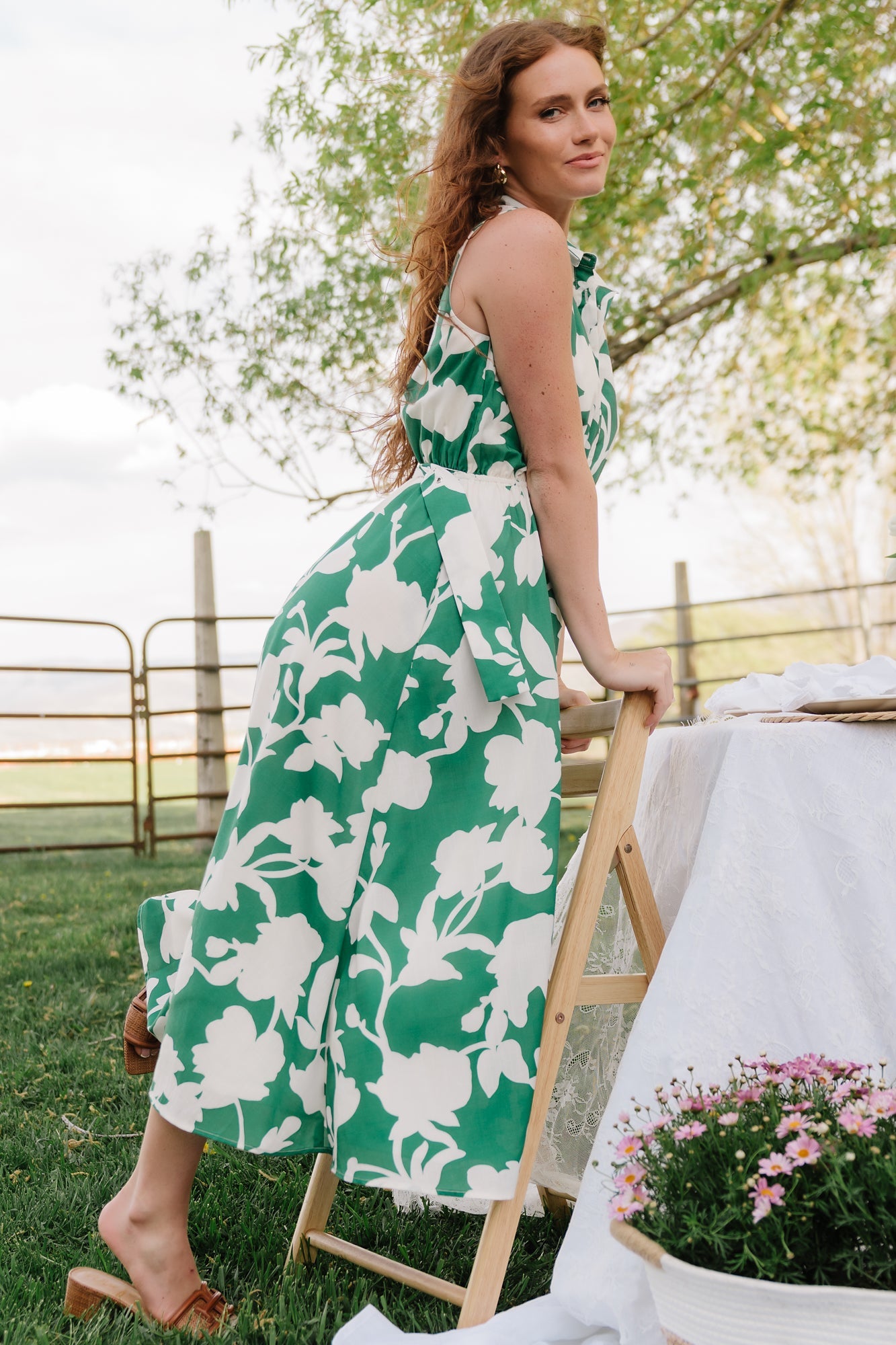 Tatum Button Down Dress | Baltic Born Green + Off White