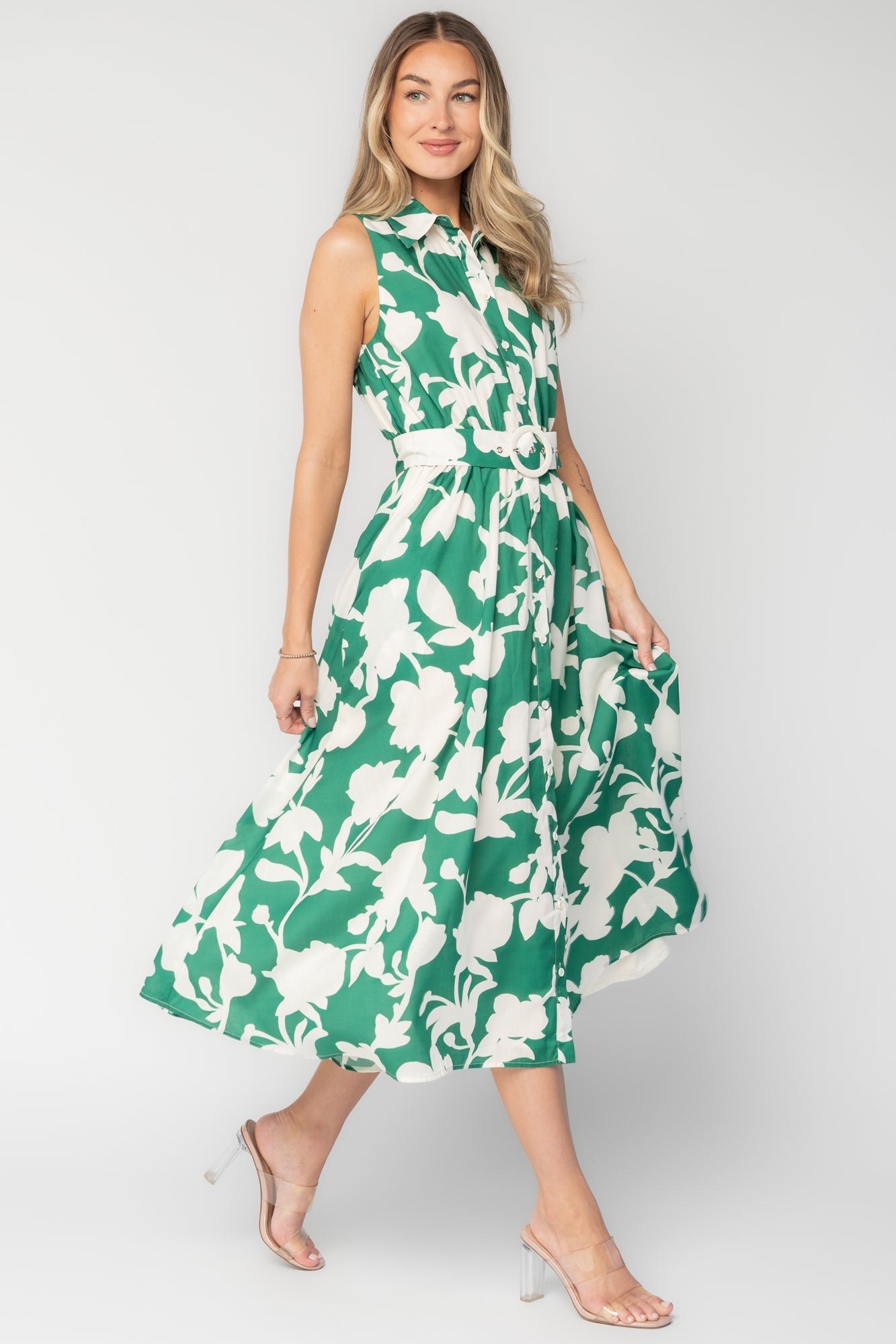 Tatum Button Down Dress | Baltic Born Green + Off White