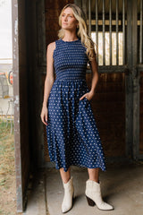 Alex Smocked Midi Dress | Baltic Born Navy Dot