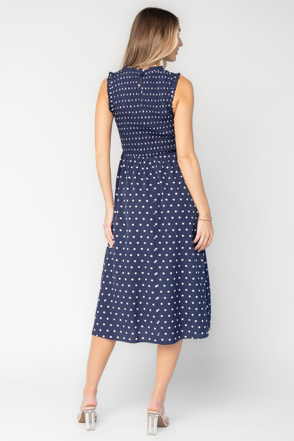 Alex Smocked Midi Dress | Baltic Born Navy Dot
