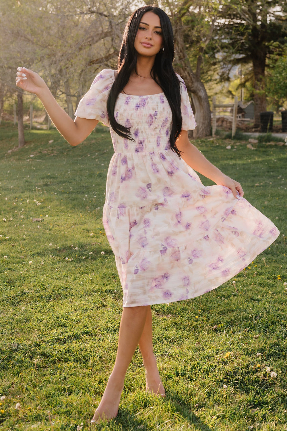 Mattea Smocked Midi Dress | Baltic Born Lavender Floral