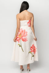 Genesis Strapless Midi Dress | Baltic Born White + Pink Floral
