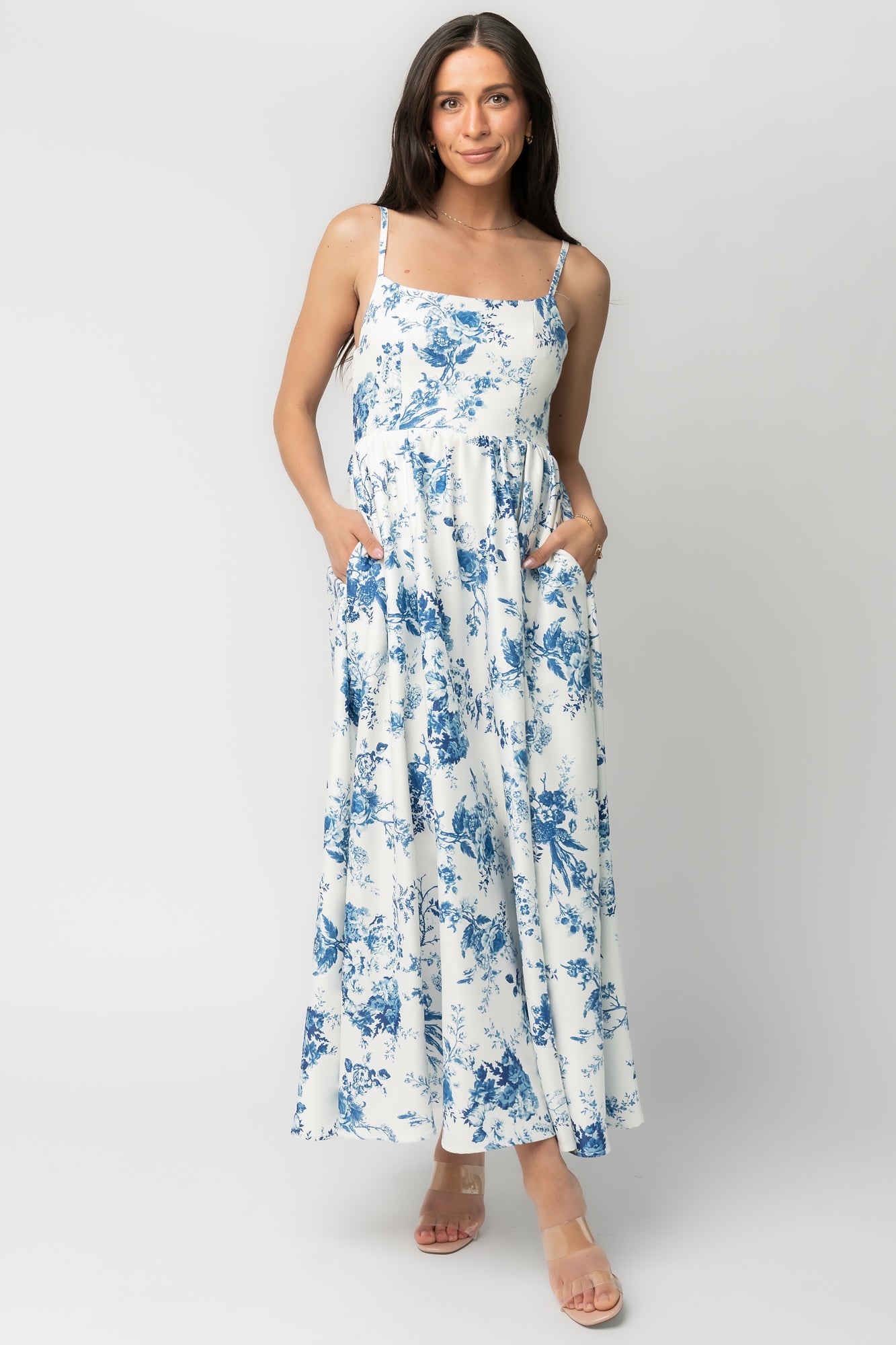 Celia Midi Dress | Baltic Born White + Blue Floral