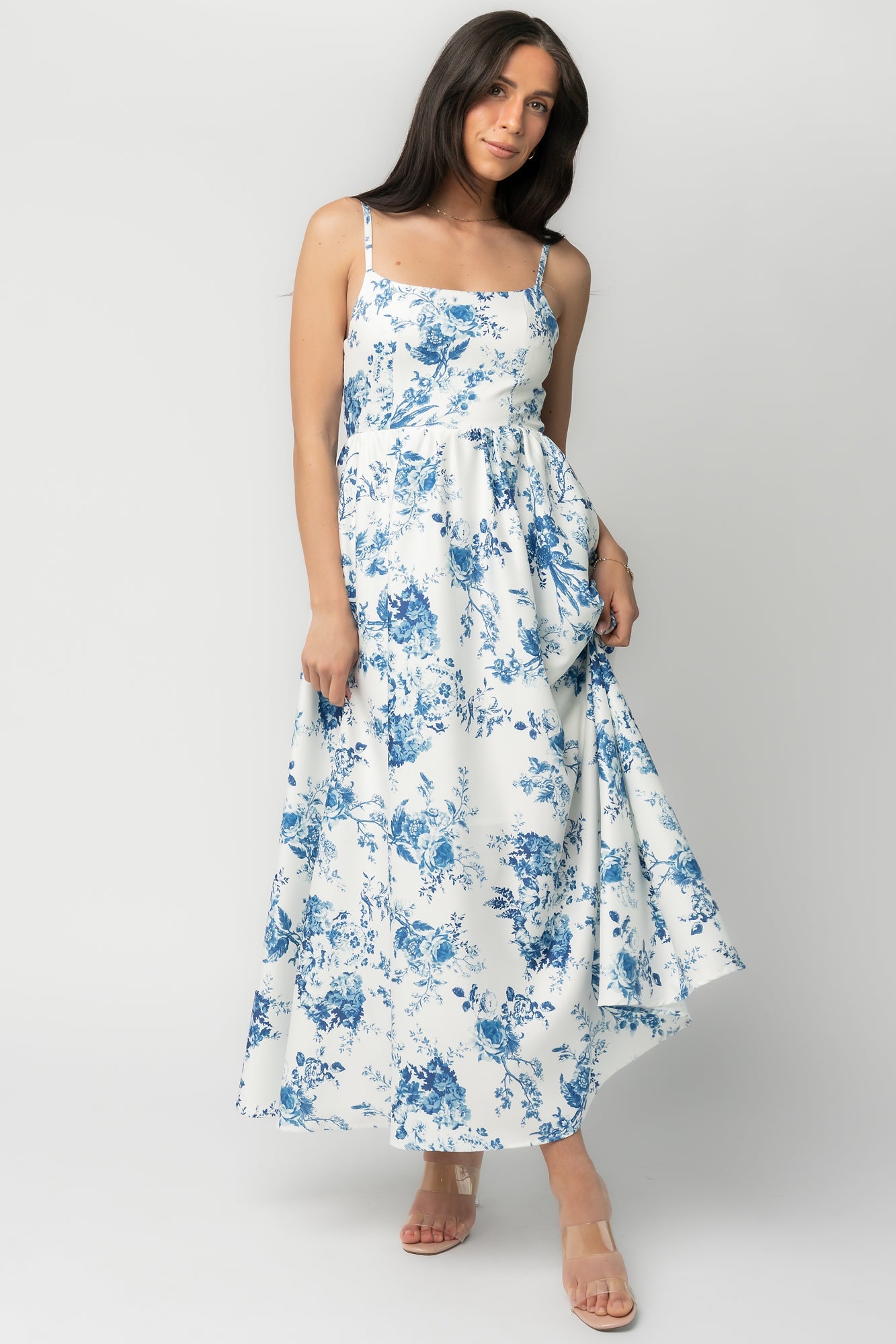 Celia Midi Dress | Baltic Born White + Blue Floral