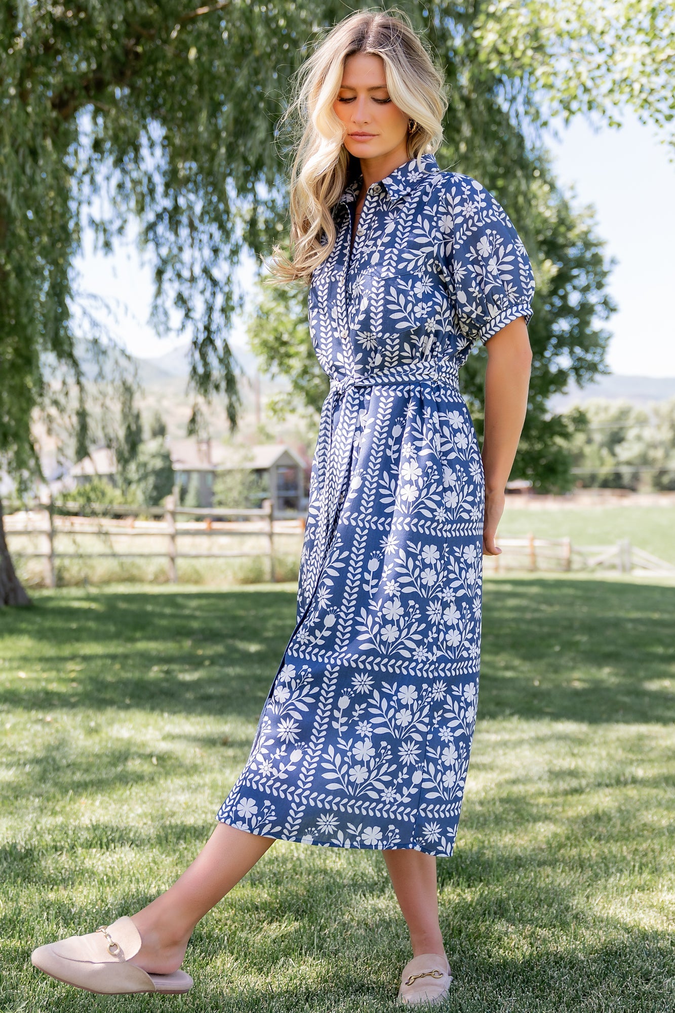 Karla Midi Dress | Baltic Born Deep Slate + White Floral