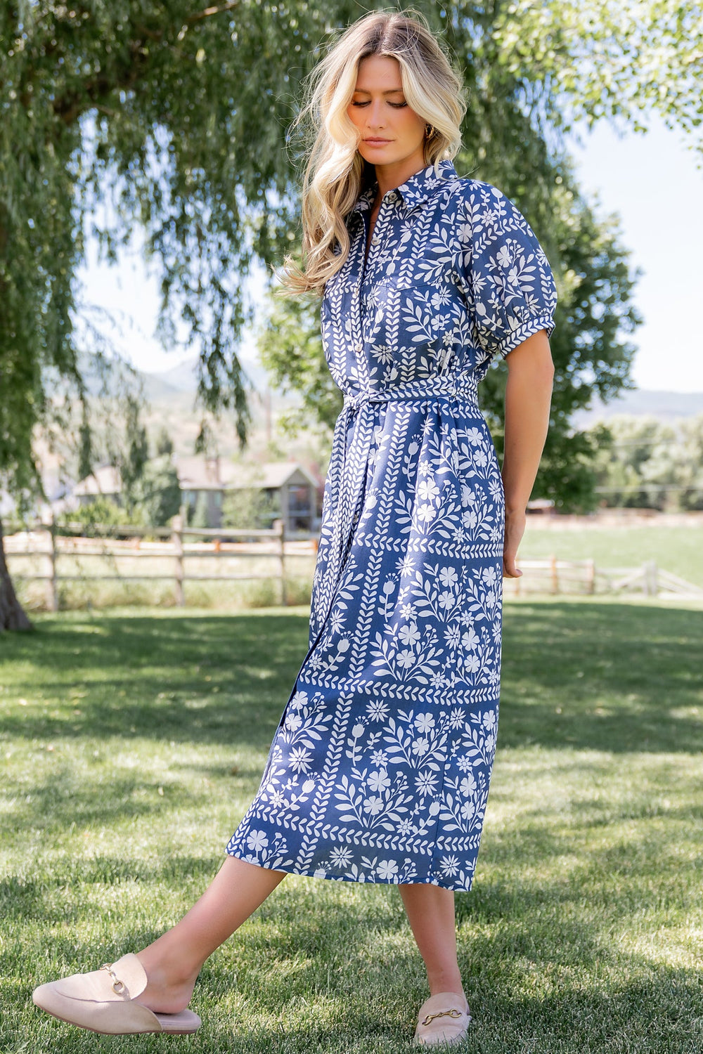Karla Midi Dress | Baltic Born Deep Slate + White Floral