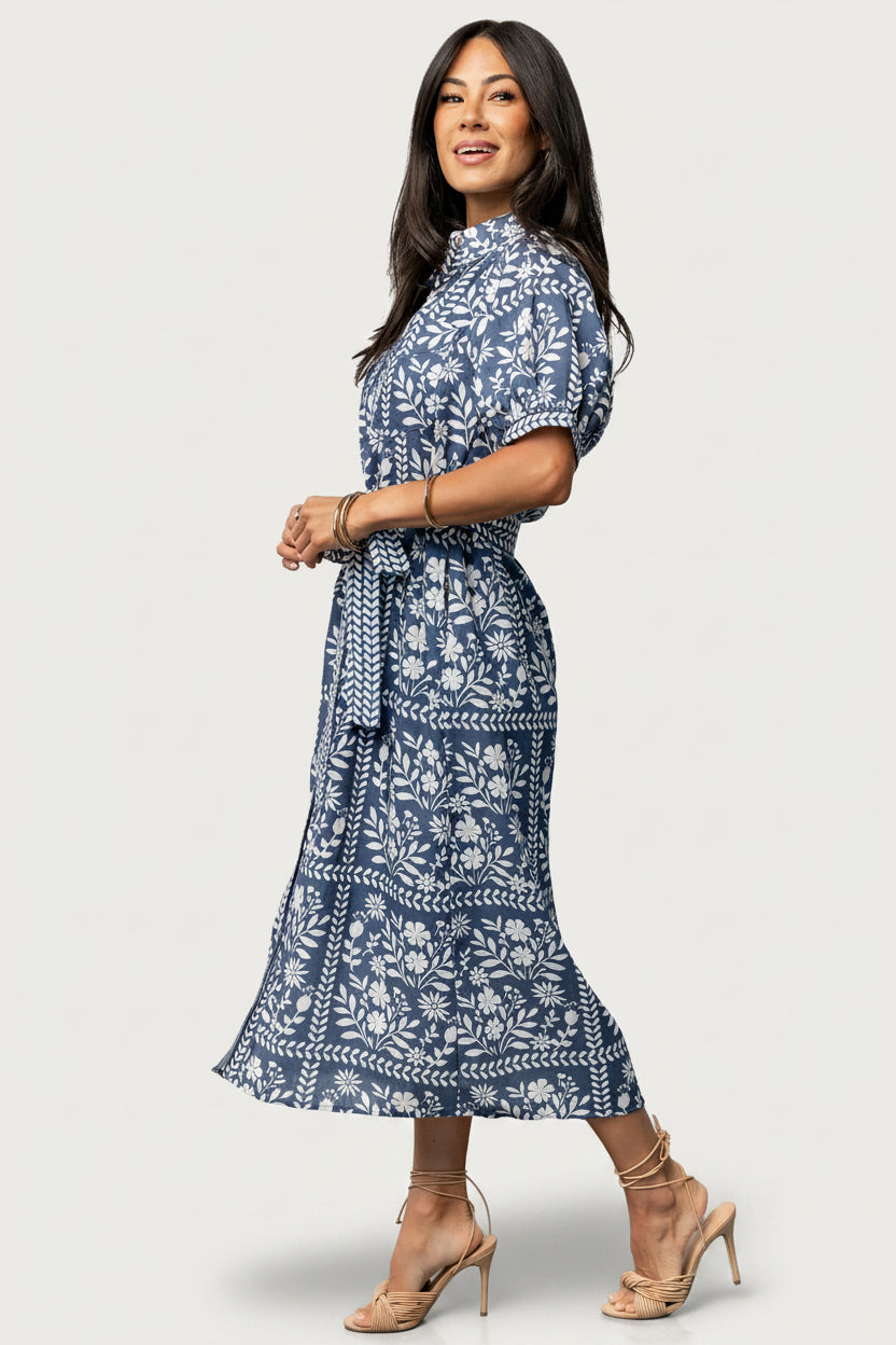 Karla Midi Dress | Baltic Born Deep Slate + White Floral