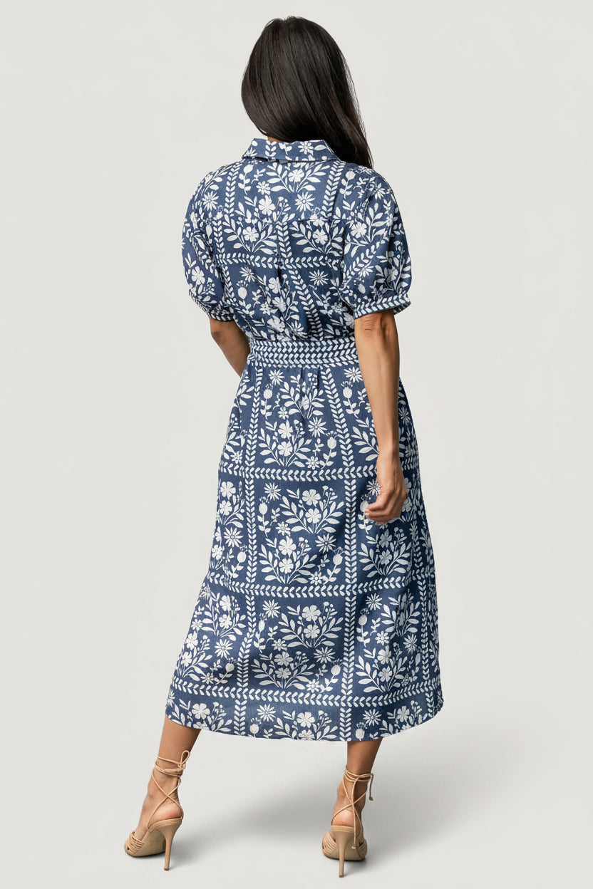 Karla Midi Dress | Baltic Born Deep Slate + White Floral