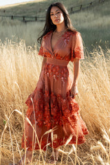 Lotte Embroidered Midi Dress | Baltic Born Rust