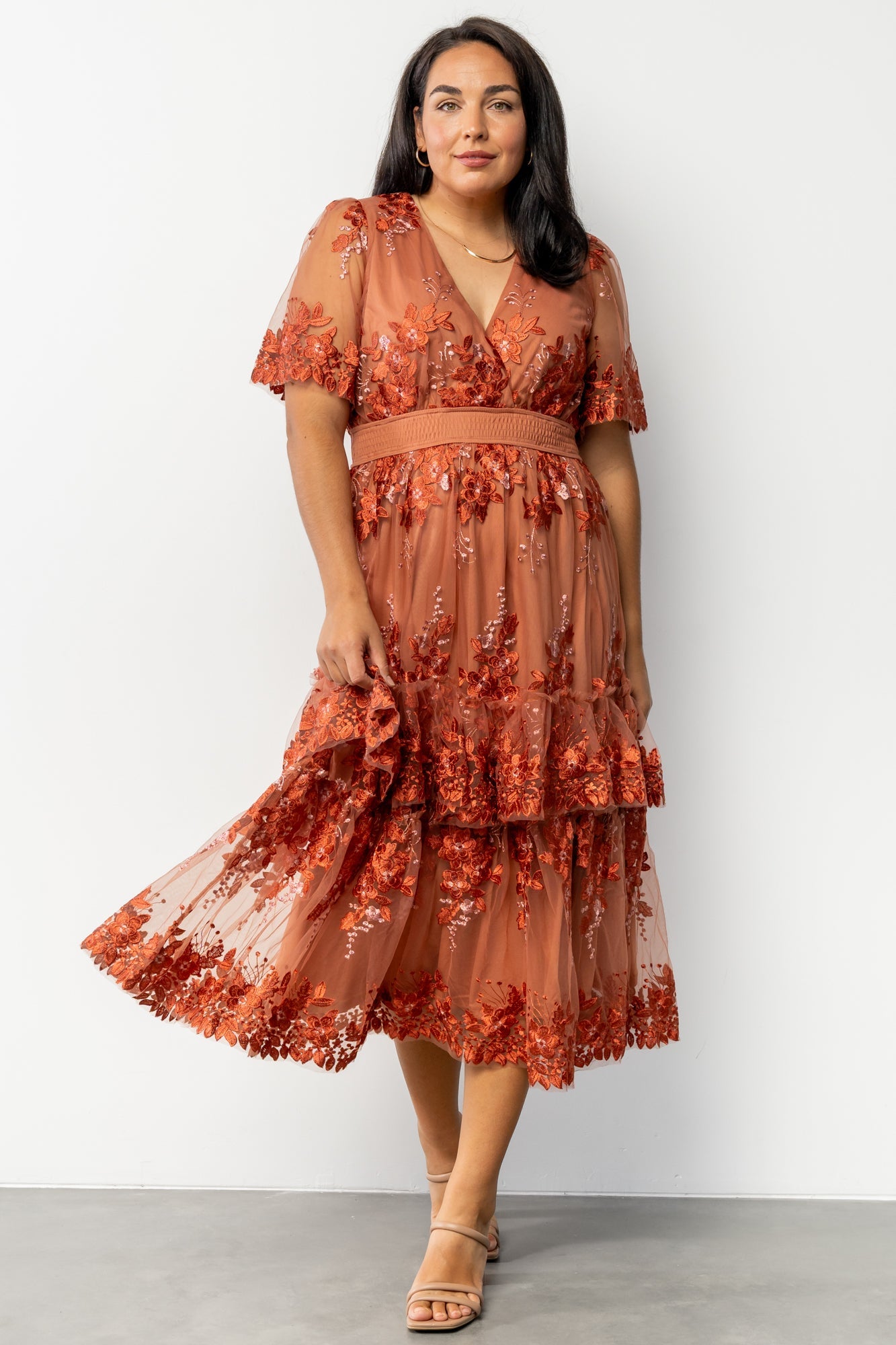 Lotte Embroidered Midi Dress | Baltic Born Rust