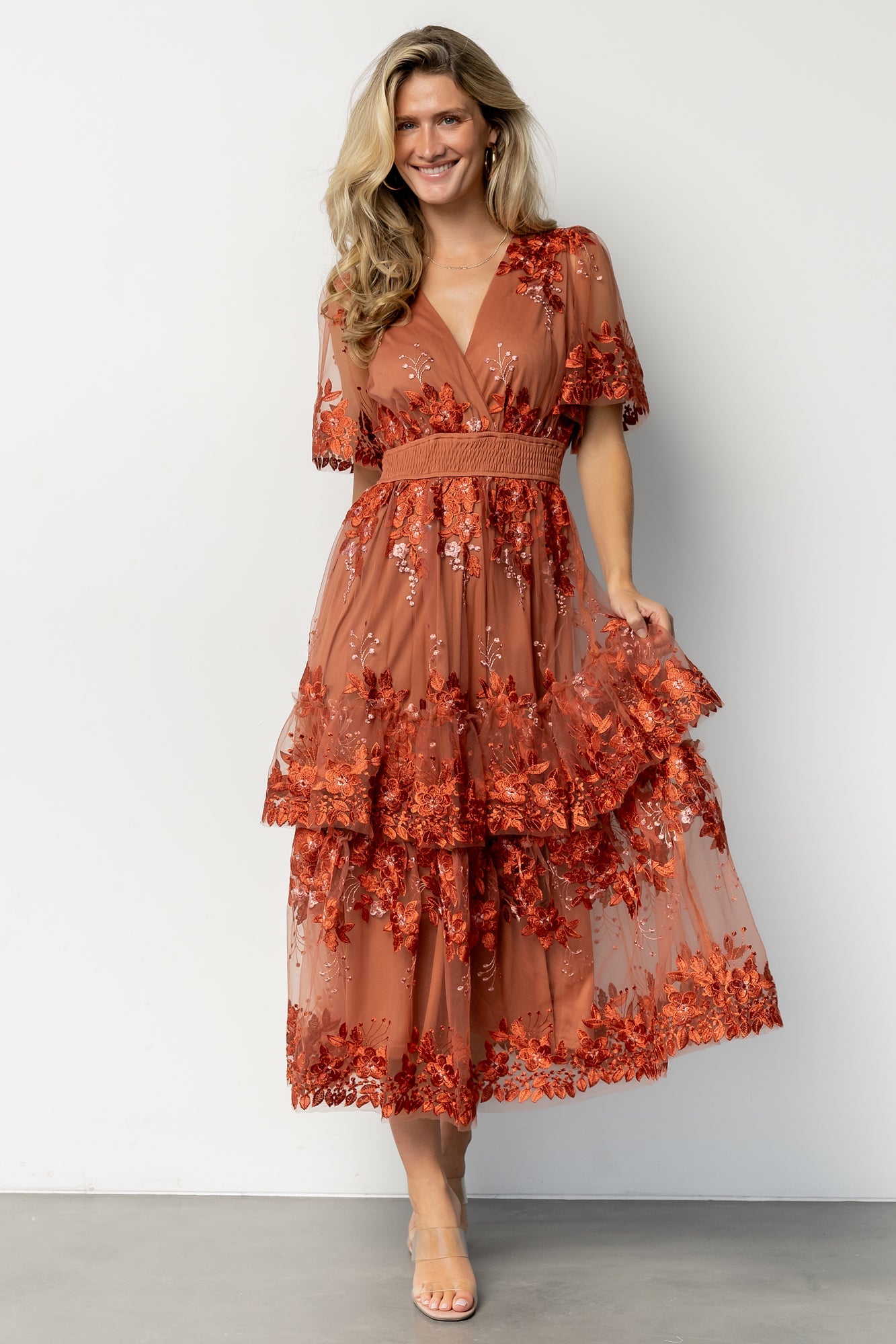 Lotte Embroidered Midi Dress | Baltic Born Rust