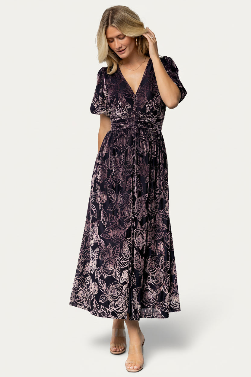 Dahlia Velvet Dress | Baltic Born Indigo + Purple Floral