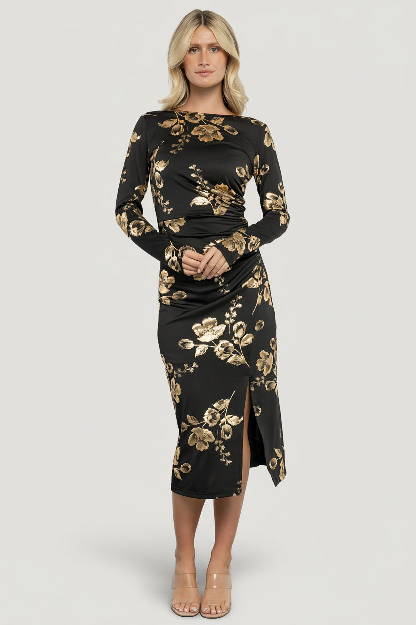 Valeria Midi Dress | Baltic Born Black + Gold