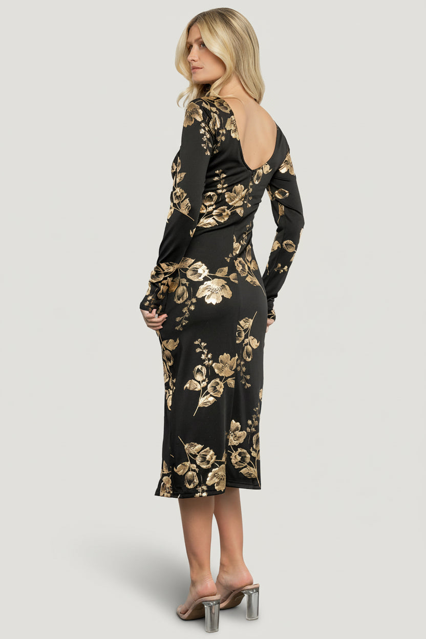 Valeria Midi Dress | Baltic Born Black + Gold