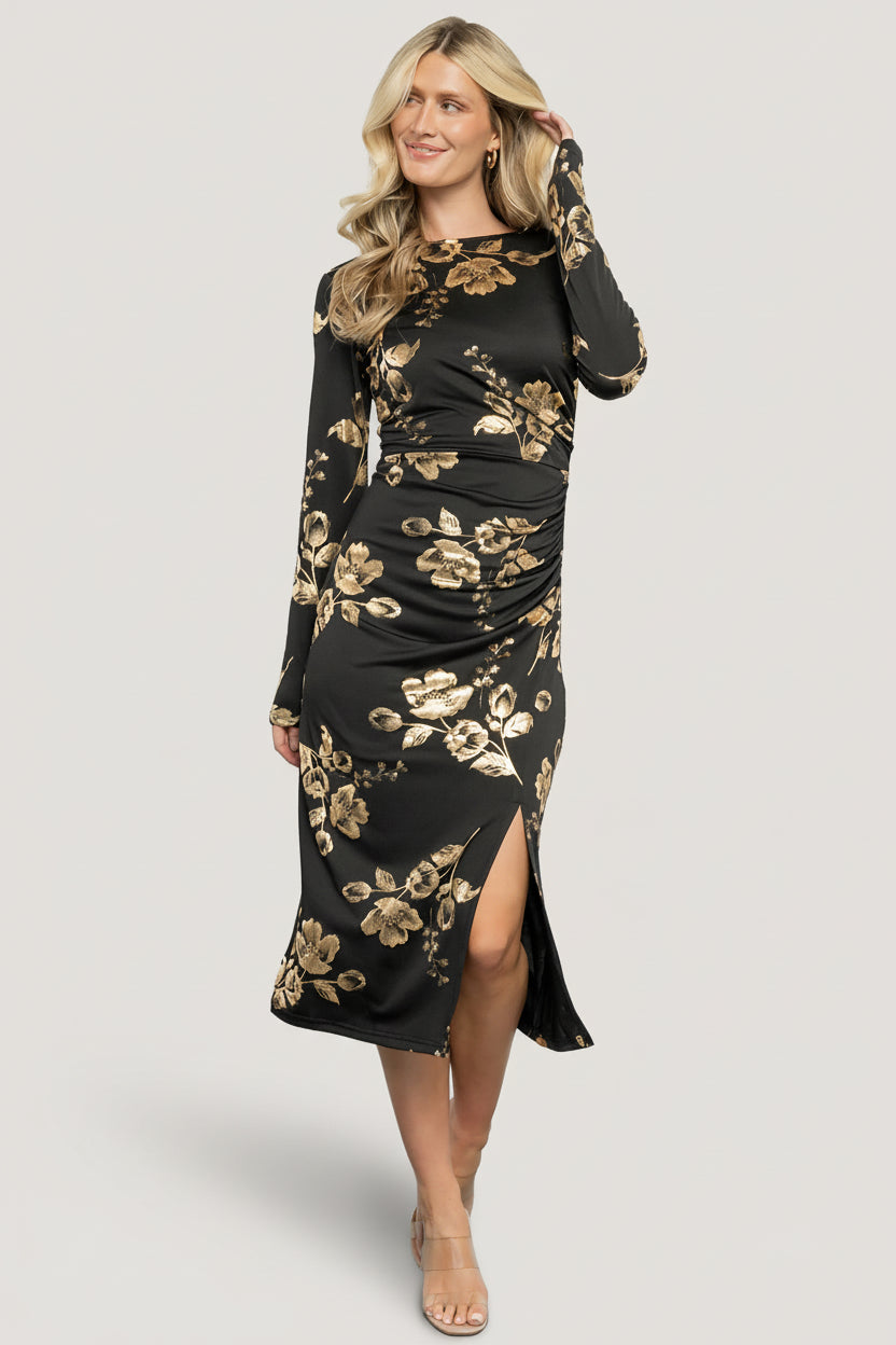 Valeria Midi Dress | Baltic Born Black + Gold