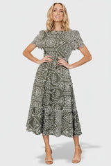 Mirabel Eyelet Midi Dress | Baltic Born Olive + White
