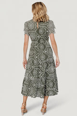 Mirabel Eyelet Midi Dress | Baltic Born Olive + White