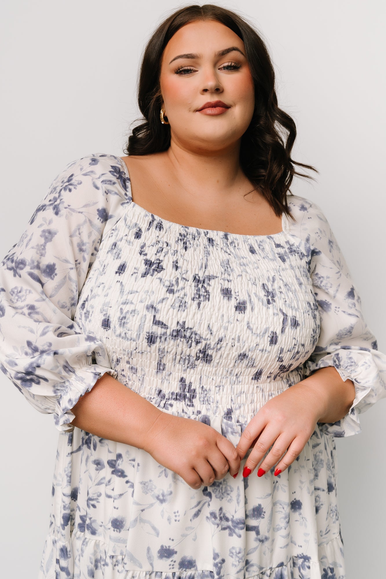 Marta Smocked Midi Dress | Baltic Born White + Blue