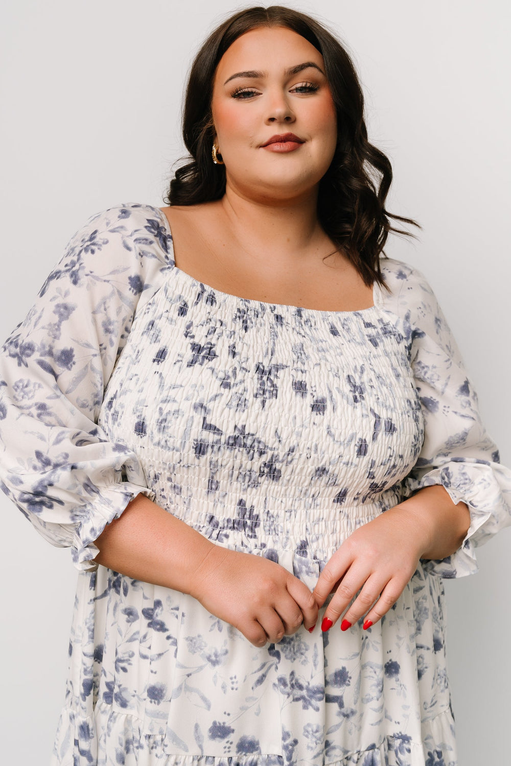 Marta Smocked Midi Dress | Baltic Born White + Blue