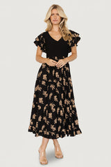 Estelle Smocked Midi Dress | Baltic Born Black + Tan Print