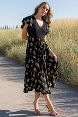 Estelle Smocked Midi Dress | Baltic Born Black + Tan Print