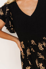 Estelle Smocked Midi Dress | Baltic Born Black + Tan Print