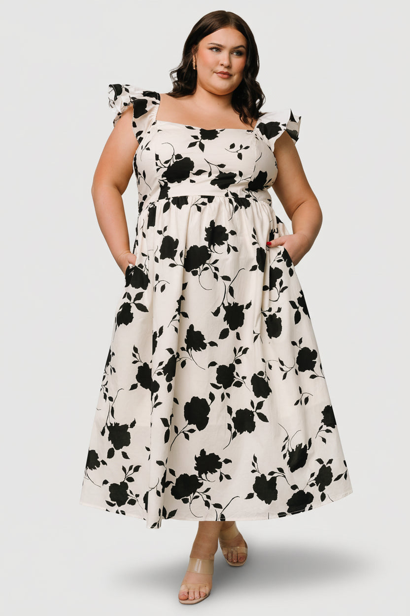 Bridget Midi Dress | Baltic Born Ivory + Black Floral