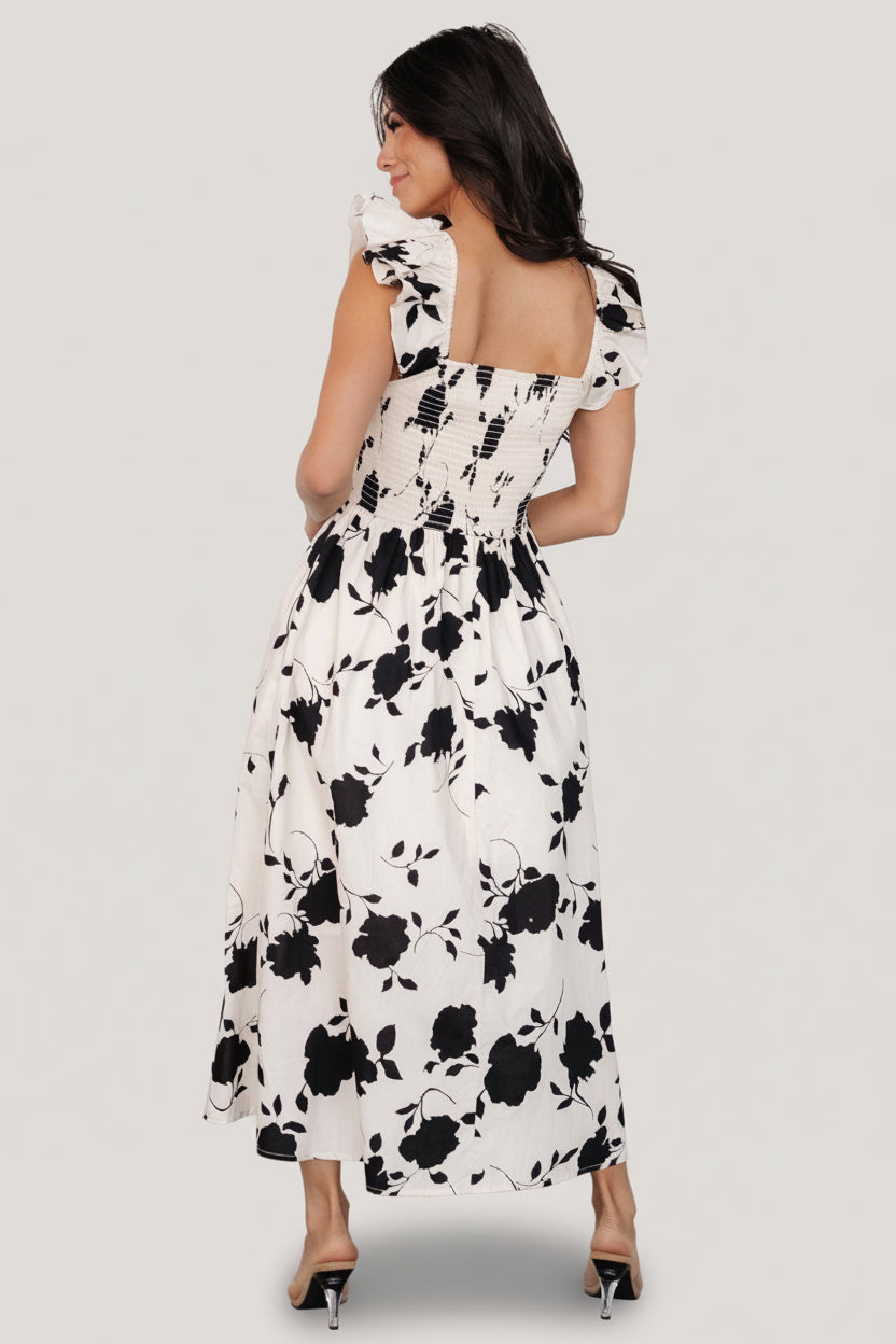 Bridget Midi Dress | Baltic Born Ivory + Black Floral
