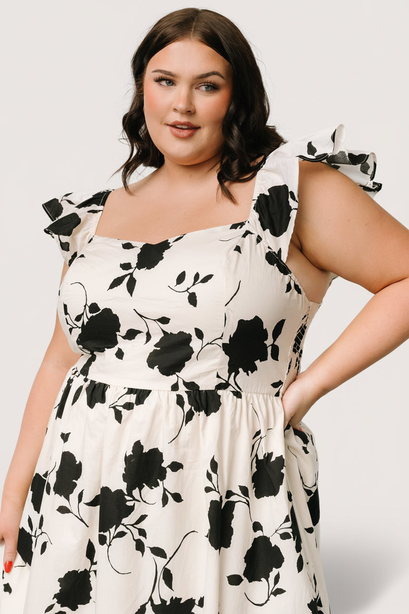 Bridget Midi Dress | Baltic Born Ivory + Black Floral