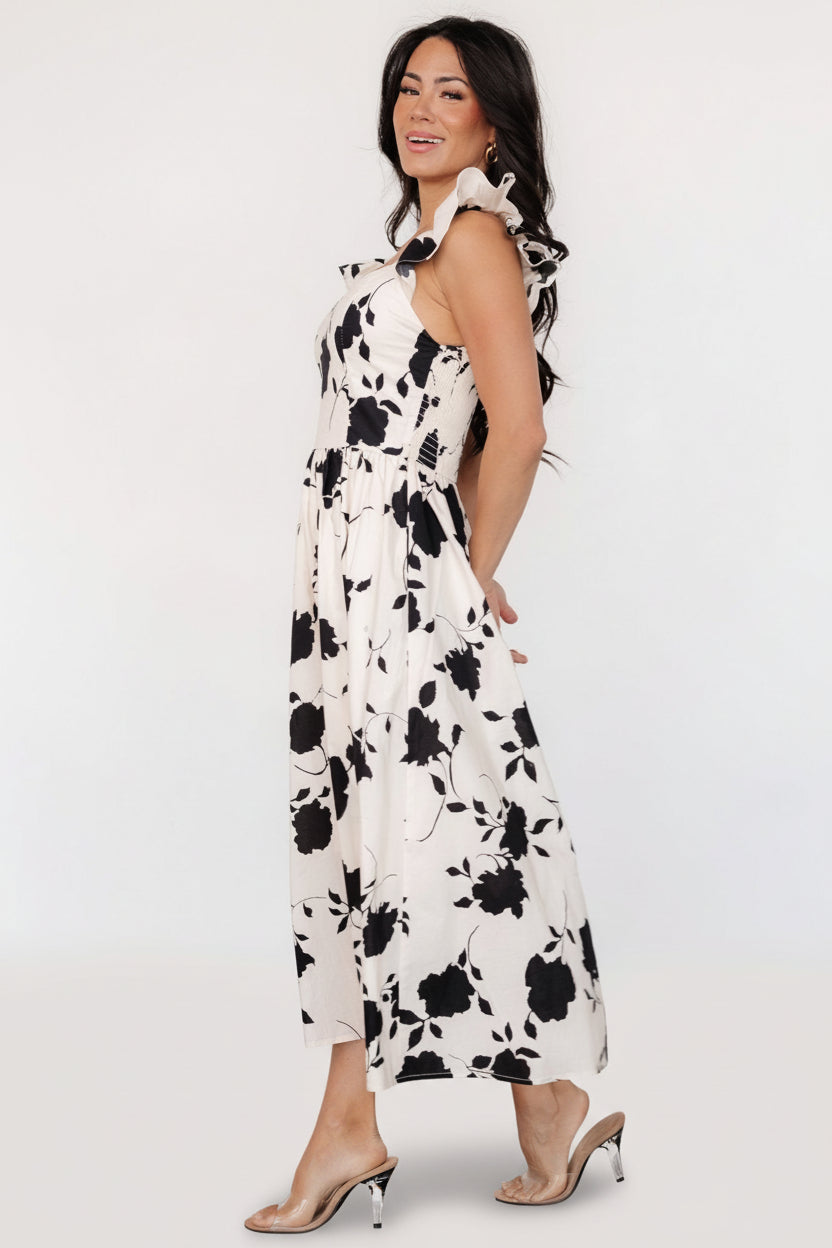 Bridget Midi Dress | Baltic Born Ivory + Black Floral
