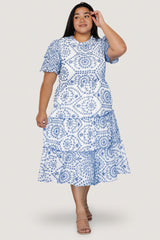 Mirabel Eyelet Midi Dress | Baltic Born White + Blue
