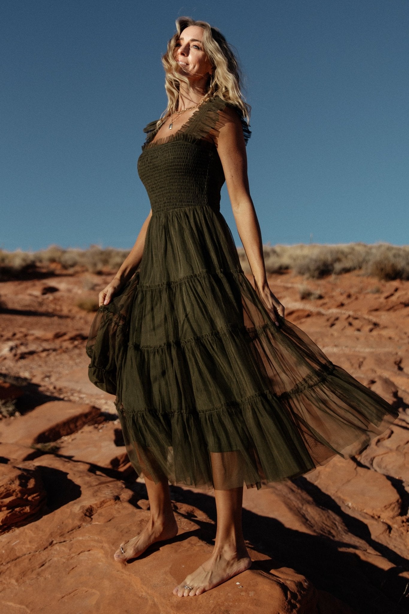 Emma Smocked Tulle Dress | Baltic Born Dark Olive
