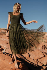 Emma Smocked Tulle Dress | Baltic Born Dark Olive
