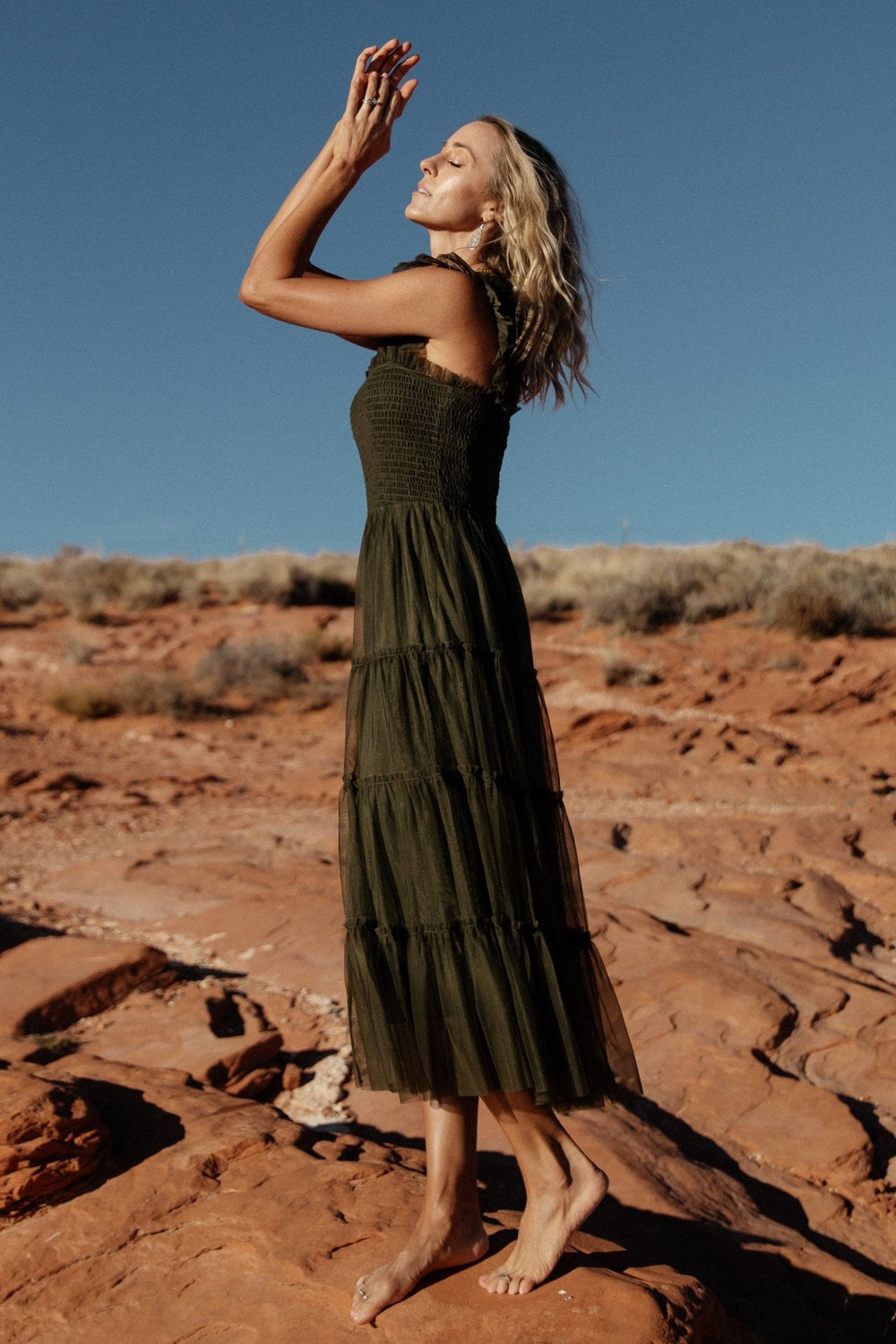 Emma Smocked Tulle Dress | Baltic Born Dark Olive