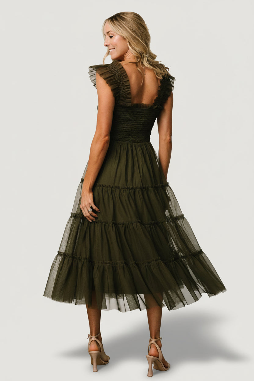 Emma Smocked Tulle Dress | Baltic Born Dark Olive