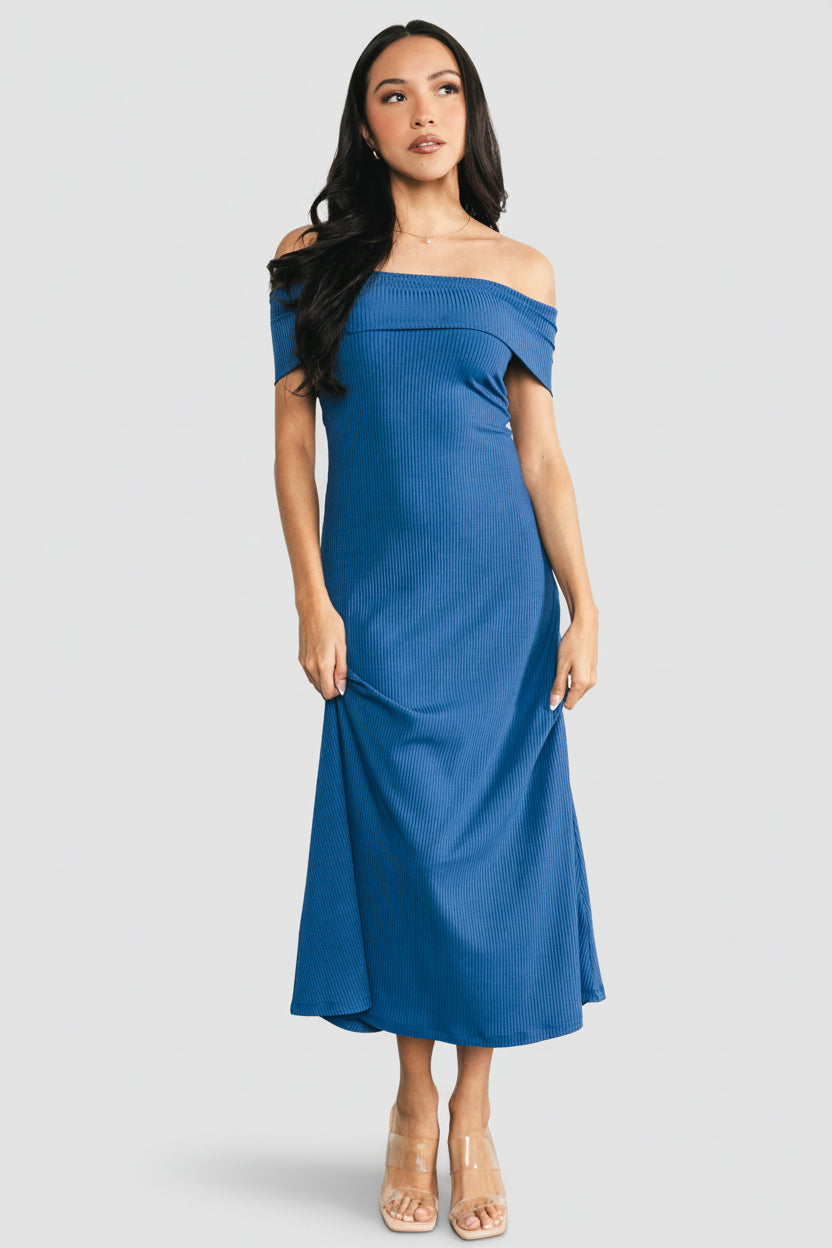 Kay Off Shoulder Midi Dress | Baltic Born Navy