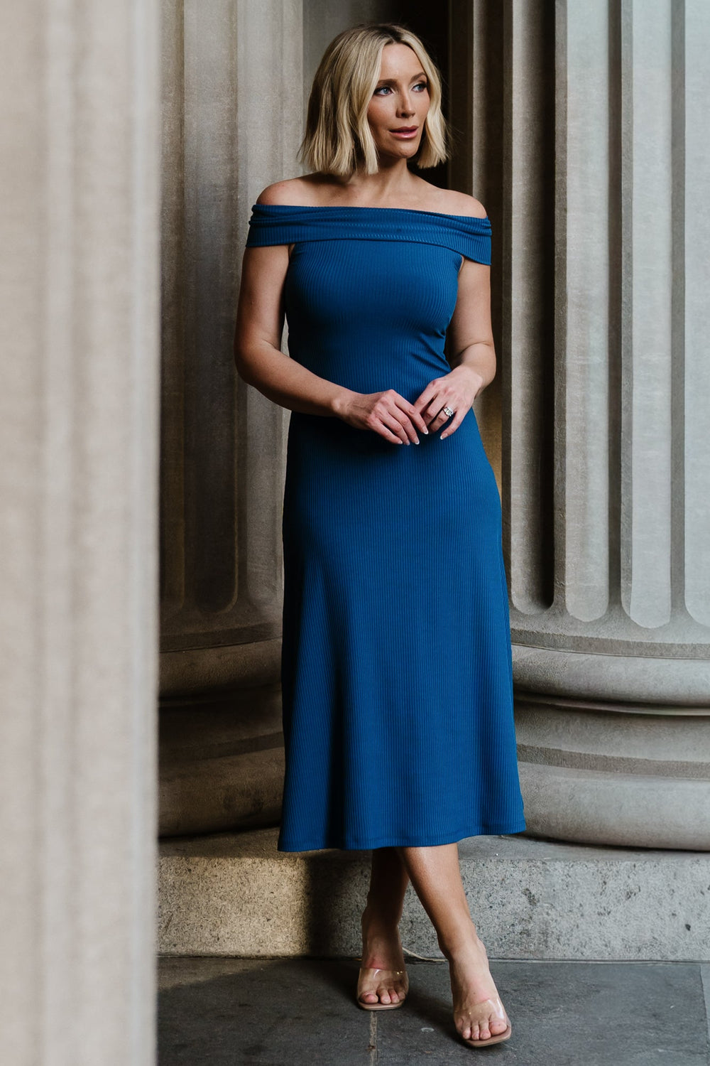 Kay Off Shoulder Midi Dress | Baltic Born Navy