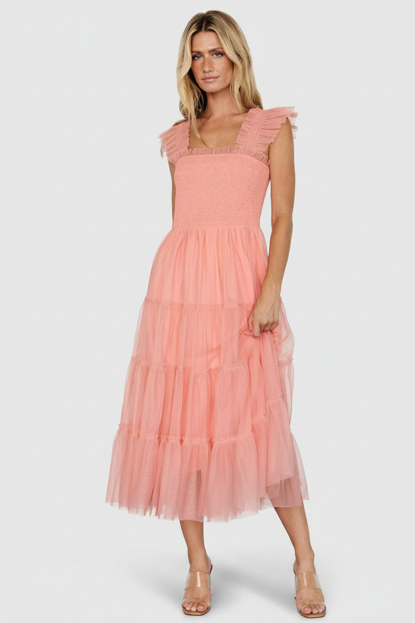 Emma Smocked Tulle Dress | Baltic Born Coral