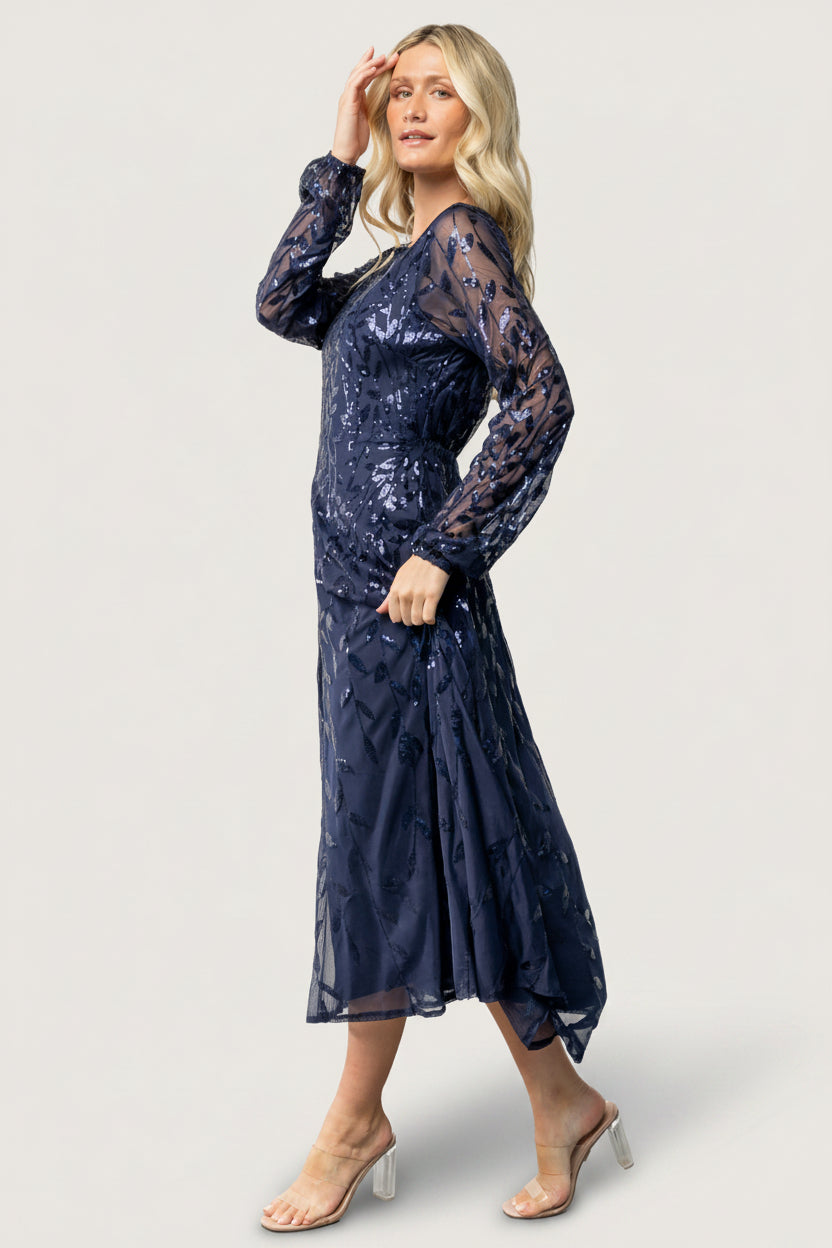 Kalla Sequin Midi Dress | Baltic Born Navy