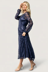 Kalla Sequin Midi Dress | Baltic Born Navy