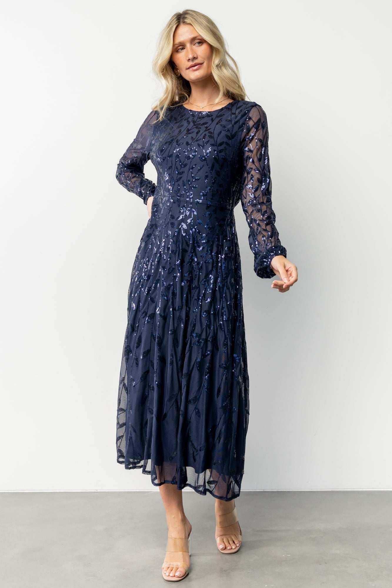 Kalla Sequin Midi Dress | Baltic Born Navy
