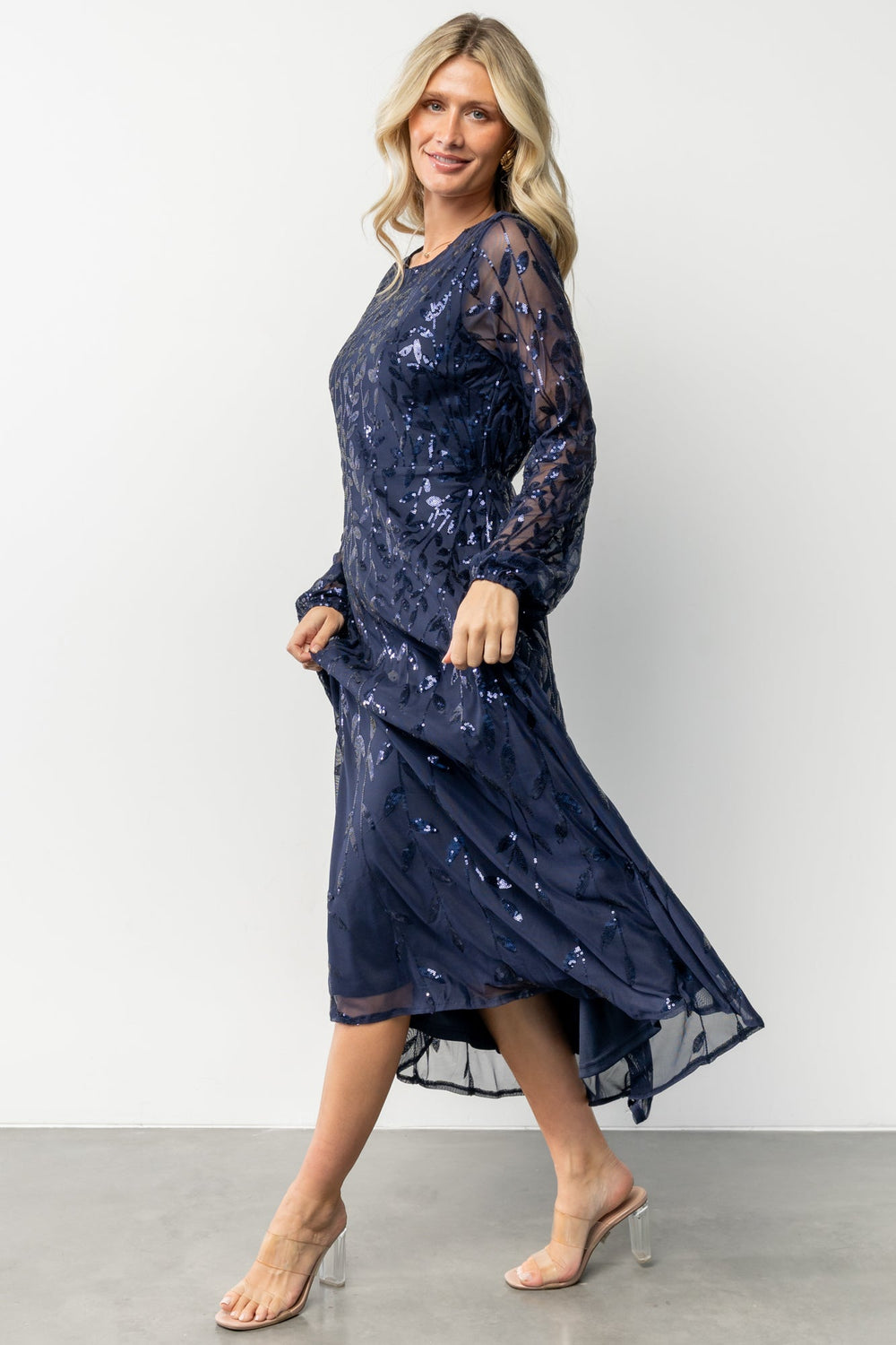 Kalla Sequin Midi Dress | Baltic Born Navy