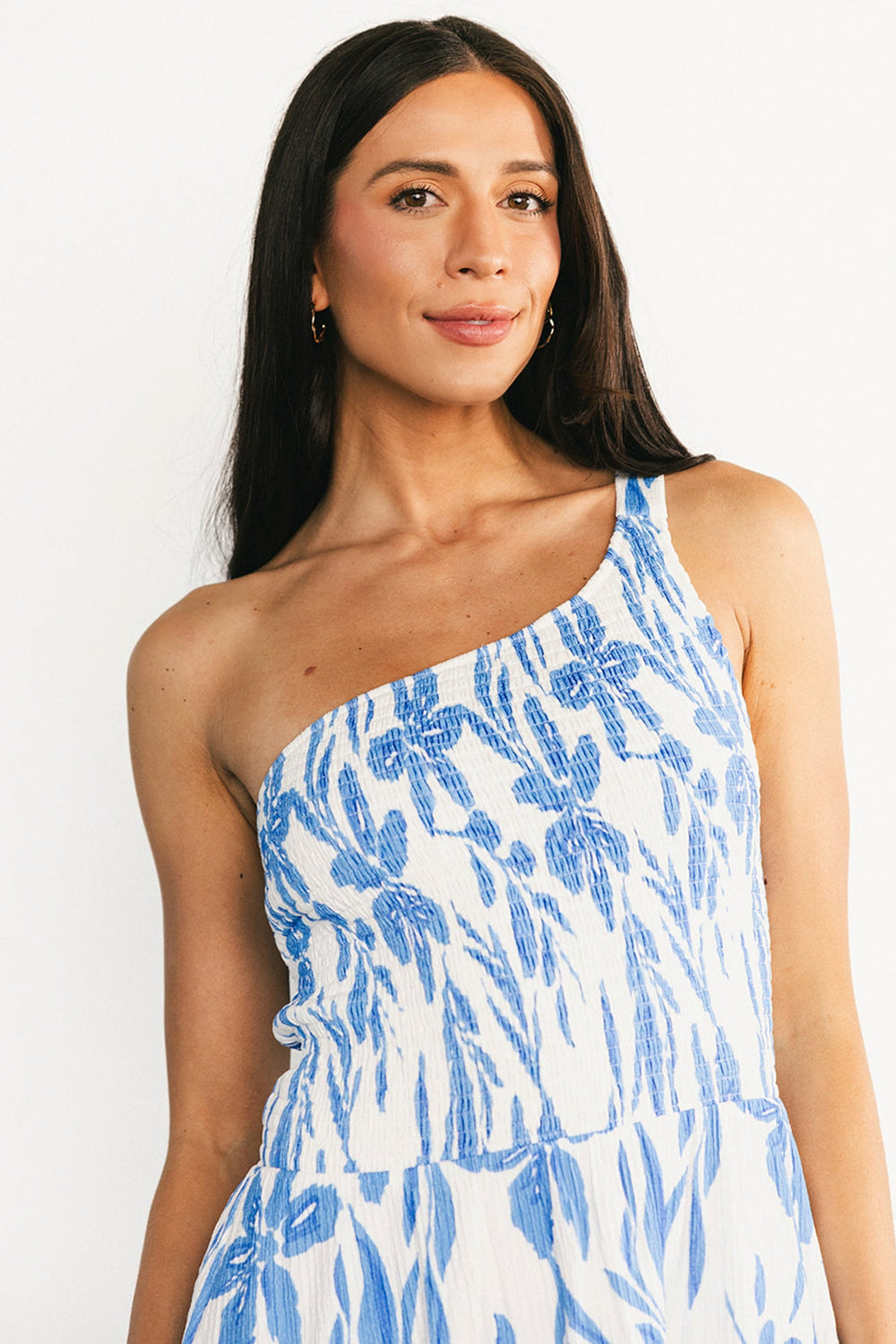 Brisa One Shoulder Midi Dress | Baltic Born White + Blue