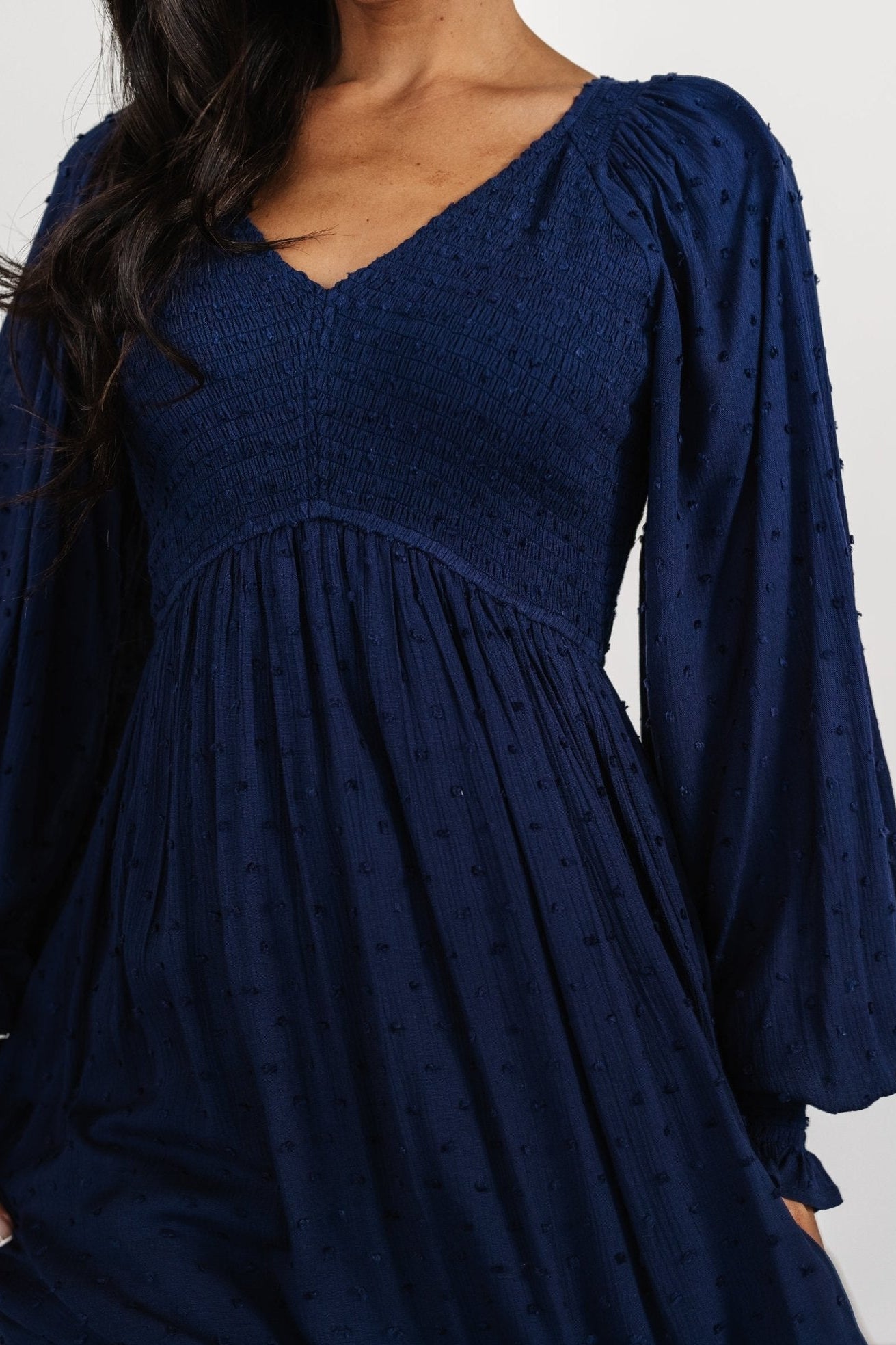 Lainey Smocked Dotted Midi Dress | Baltic Born Midnight Blue