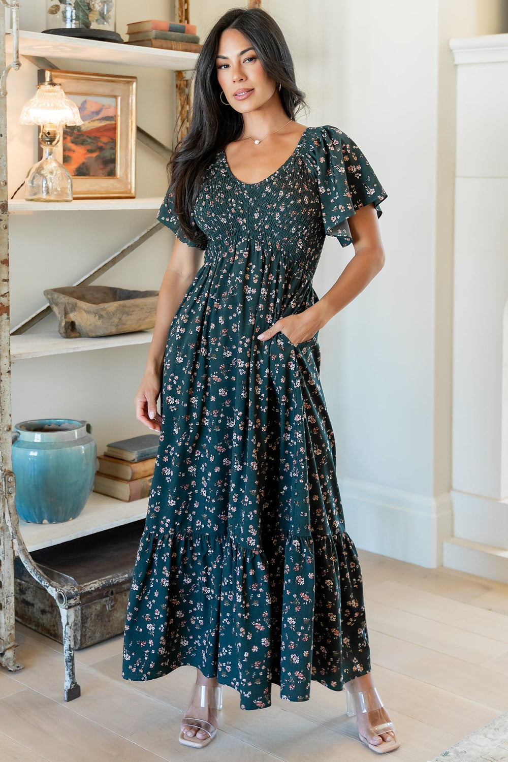 Jerah Smocked Dress | Baltic Born Deep Jade Floral