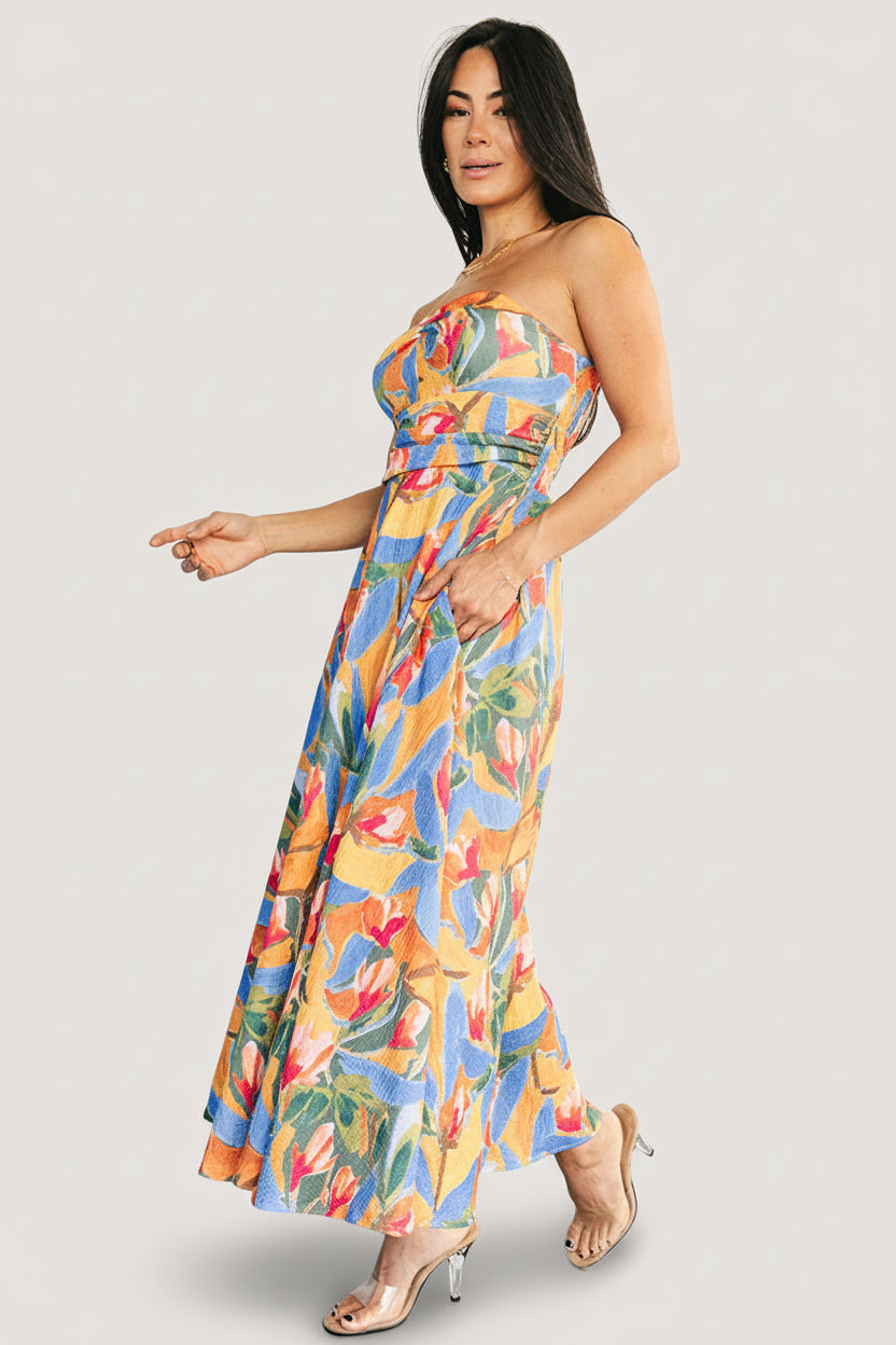 Solana Strapless Midi Dress | Baltic Born Blue Multi