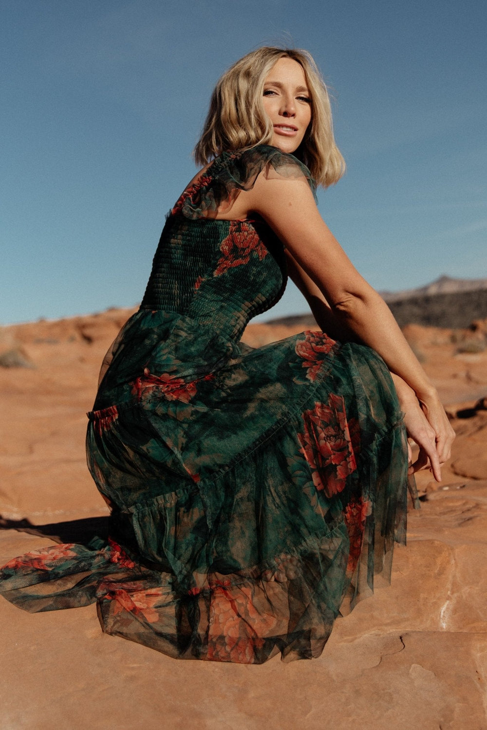 Clementine Tulle Midi Dress | Baltic Born Dark Green Floral