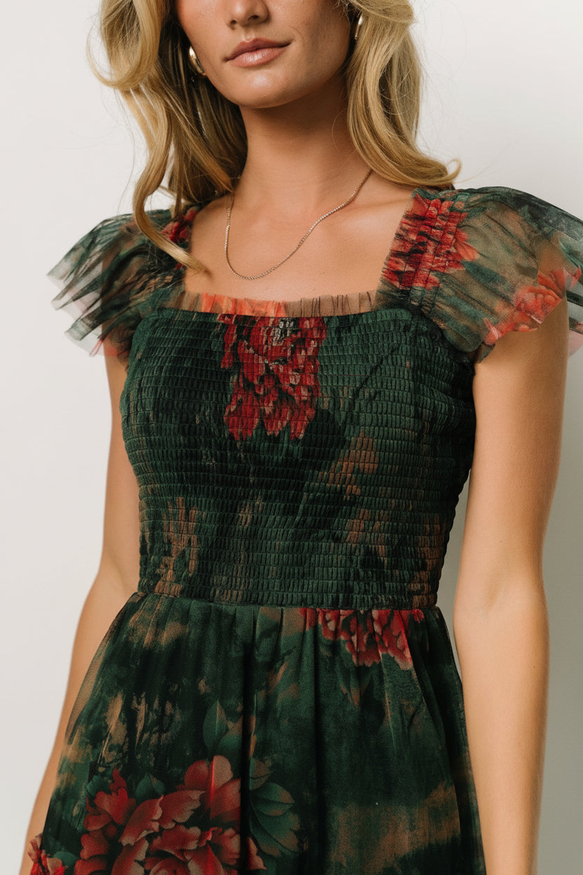 Clementine Tulle Midi Dress | Baltic Born Dark Green Floral