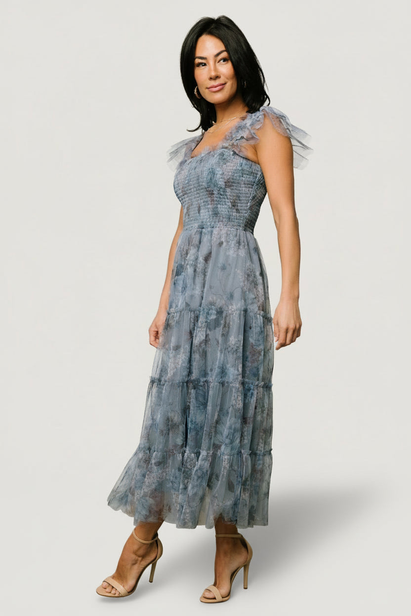Clementine Tulle Midi Dress | Baltic Born Dusty Blue Floral